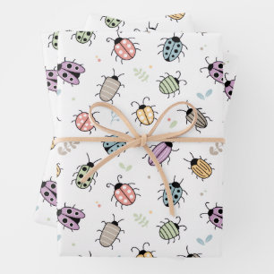 Süße bunte Käfer Muster Geschenkpapier Set