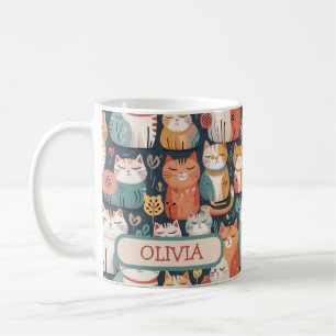 Süße bunte Kätzchen Muster Personalisiert  Kaffeetasse