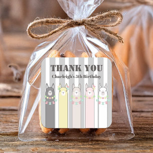 Süße bunte Lamas Kinder Geburtstag Dankeschön Quadratischer Aufkleber