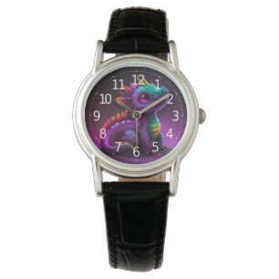 Süße bunte lila Drachen-Echsen-Kunst Armbanduhr