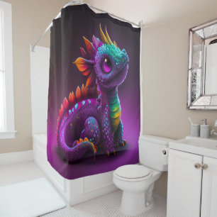 Süße bunte lila Drachen-Echsen-Kunst   Duschvorhang