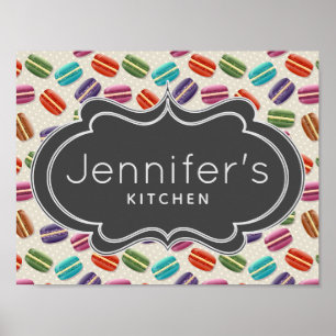 Süße bunte Macarons-Muster mit Tupfen Poster