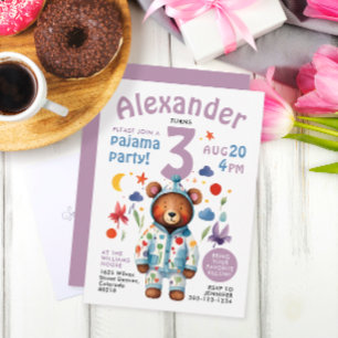 Süße Bunte Mädchen-Bär Pyjama-Bday-Aquarell  Einladung