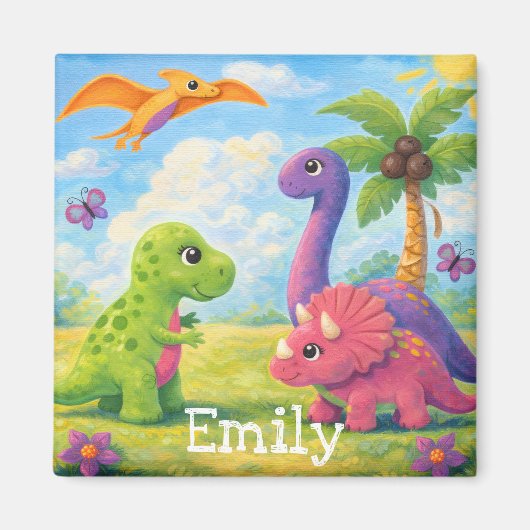 Süße bunte Mädchen-Dinosaurier-Freunde Kinder  Magnet (Vorne)
