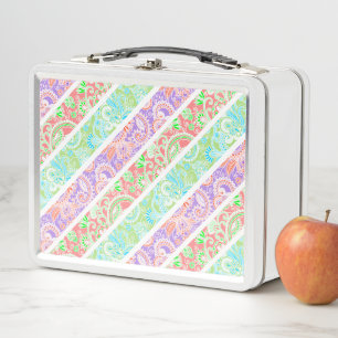 Süße bunte Pastell-Blumenstreifen Metall Brotdose