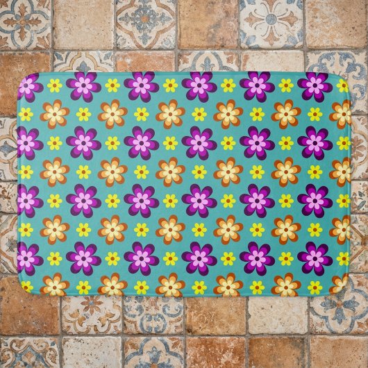 Süße bunte Retro-Blumen große Badematte
