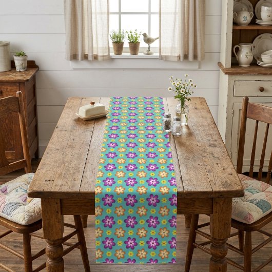 Süße bunte Retro-Blumen große Tischläufer