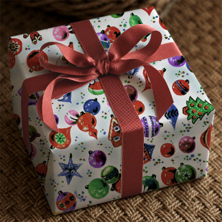 Süße bunte Retro-Weihnachtsdekorationen Geschenkpapier