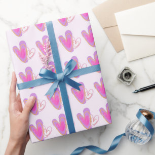 Süße bunte rosa Wachsmalstift-Herzen Geschenkpapier