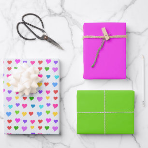 Süße bunte schicke Herzen, hellrosa und grün Geschenkpapier Set