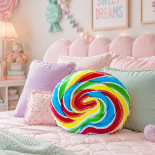 Süße Bunte Schöne Süßigkeiten Regenbogen Lutscher Rundes Kissen