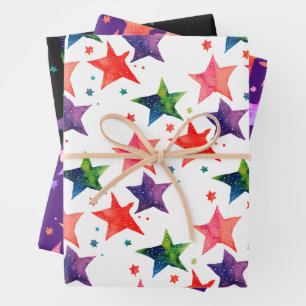 Süße bunte Sterne Stille Nacht Galaxie Aquarell Geschenkpapier Set
