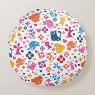 Süße bunte Tiere & Blumen Muster Rundes Kissen