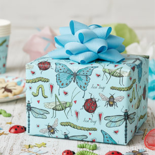 Süße bunte Vintage-Liebeskäfer-Insekten Geschenkpapier
