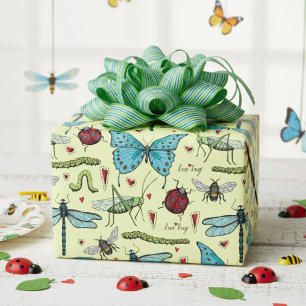 Süße bunte Vintage-Liebeskäfer-Insekten Geschenkpapier