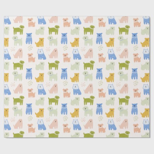 Süße bunte Wachsmalstift-Hunde Geschenkpapier (Flach)