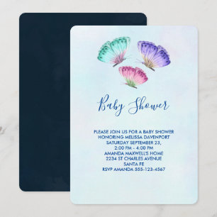 Süße bunte Wasserfarben Schmetterlinge Baby Shower Einladung