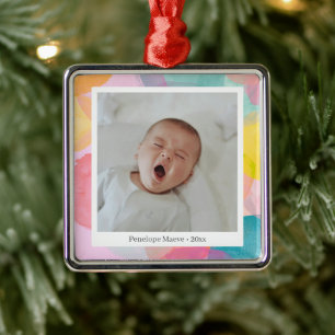 Süße bunte Wasserfarbenkreise Punkte Baby-Foto Ornament Aus Metall
