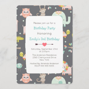 Süße bunte wilde Tiere Geburtstagseinladung Einladung