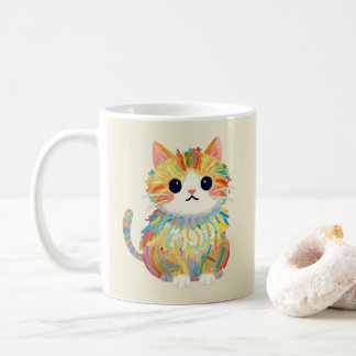 Süße Buntstift-Katzen-Kunst-Tasse Soft Ivory Kaffeetasse
