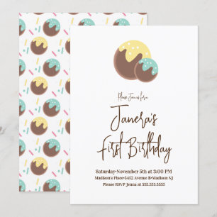 Süße Cake Pop Balls zur ersten Geburtstagseinladun Einladung