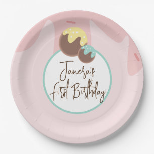 Süße Cakepop-Kugeln Erste Geburtstag Zuckerguss   Pappteller