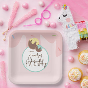 Süße Cakepop-Kugeln Erste Geburtstags-Frosting Pap Pappteller