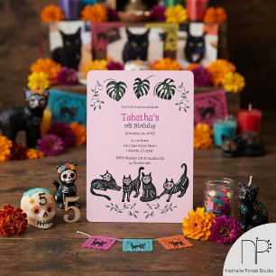 Süße Calavera-Katzen-Kindergeburtstag Einladung