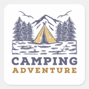 Süße Camping-Outdoor-Sticker Outdoor-Abenteuer Quadratischer Aufkleber