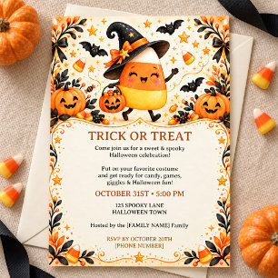 Süße Candy Corn Hexen Halloween-Party-Einladung Einladung