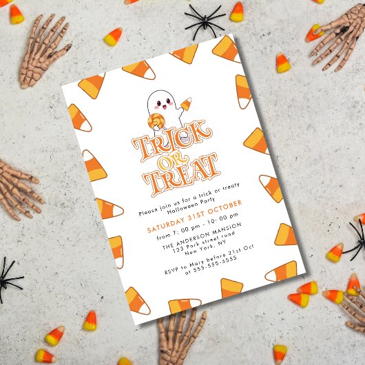 Süße Candy Corn Streich oder Saustellung Halloween Einladung