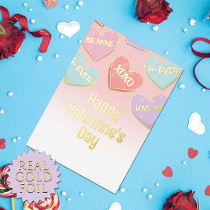 Süße Candy Hearts Valentinstag Gold Folien Feiertagskarte