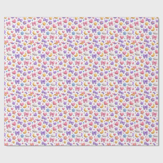 Süße Candy Pastell Icons Muster Geschenkpapier (Flach)