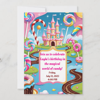 Süße Candyland-Geburtstagseinladung für Kinder Einladung