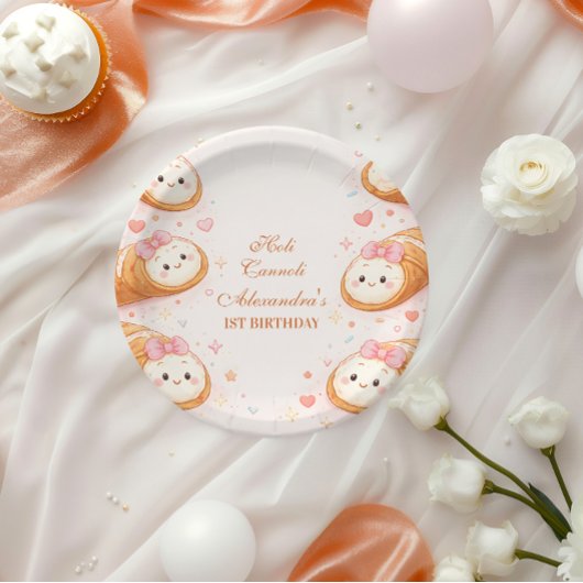 Süße Cannoli-Bäckerei Bow 1. Geburtstag Pappteller