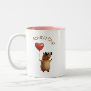 Süße Capybara-Always-Chill-Valentins-Kaffeetasse Zweifarbige Tasse