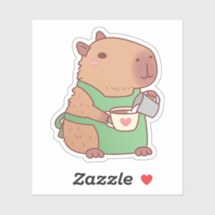 Süße Capybara-Barista beim Kaffeekochen Aufkleber