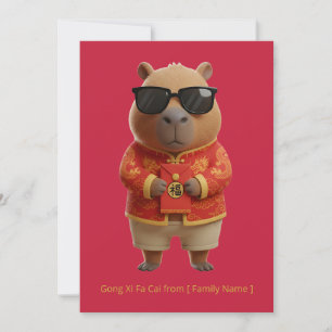 Süße Capybara Chinesisches Neujahr Rot Gold Maßanf Karte