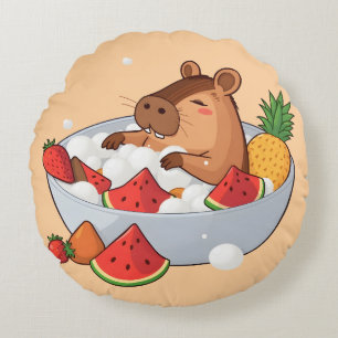 Süße Capybara-Frucht-Bad-Spa-Tages-Kawaii-Tier-Ill Rundes Kissen