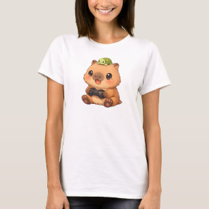 Süße Capybara-Gamer-Anime-Schildkröte Kawaii Gamin T-Shirt