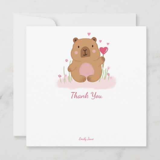 Süße Capybara-Geburtstags-Personalisierte Danke (Vorderseite)