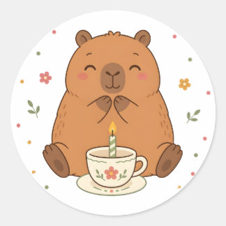 Süße Capybara-Geburtstagskerze-Teetassen-Aufkleber Runder Aufkleber