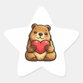 Süße Capybara hält Herz Kawaii Capybara Star  Stern-Aufkleber