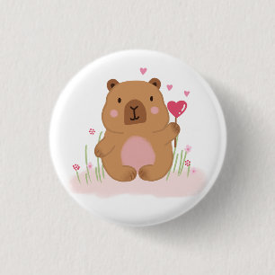 Süße Capybara-Heißluftballon-Rosa-Baby-Party Button