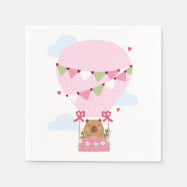 Süße Capybara Heißluftballon Rosa Geburtstagsfeier Serviette