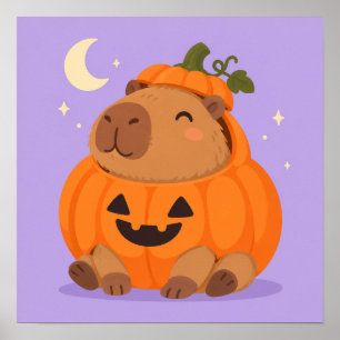 Süße Capybara in Kürbiskostüm Halloween-Illustrati Poster
