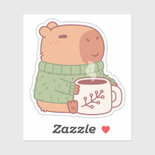 Süße Capybara in Pullover mit heißem Kaffee Aufkleber