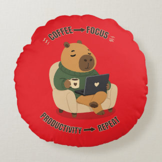 Süße Capybara-Kaffeefokus-Produktivitätsarbeit Von Rundes Kissen