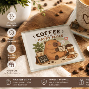 Süße Capybara-Kaffeeliebhaber-Glas-Unterlage Kaf Glasuntersetzer