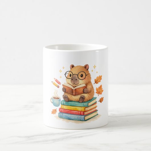 Süße Capybara liest Bücher Aquarell Kaffeetasse (Mittel)